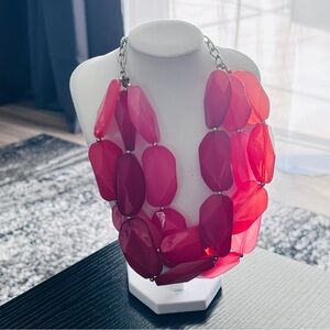 Pink Statement Necklace Chunky Faceted Acrylic Beads Bold Layered Jewelry